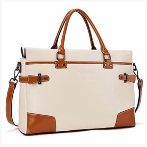 EUC- Bostanten Satchel/ Lap Top Bag- White and Tan Leather